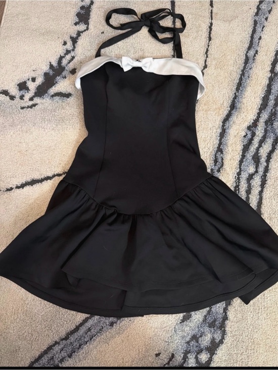 Johnny Wujek Dresses & Skirts - Black Mini Dress with White Trim and Bow Accent